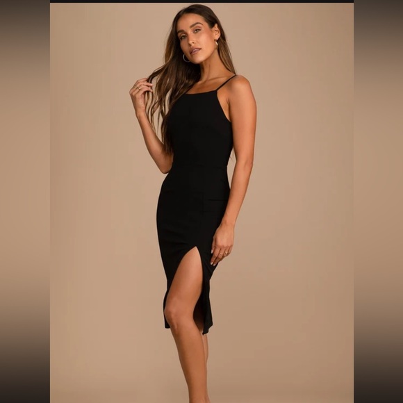 Lulus Dresses & Skirts - LULUS Backless Black Crepe Midi Dress with Slit
